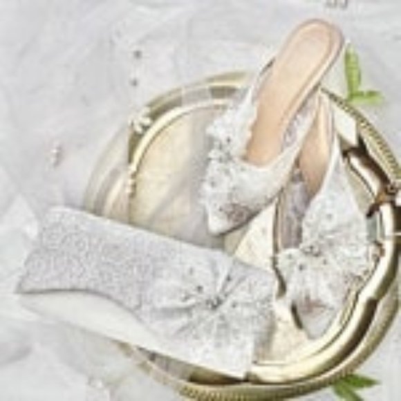 Rose Gold Pink Lace Shoes ( Mule) Only Shoes in this listing... - Picture 5 of 7